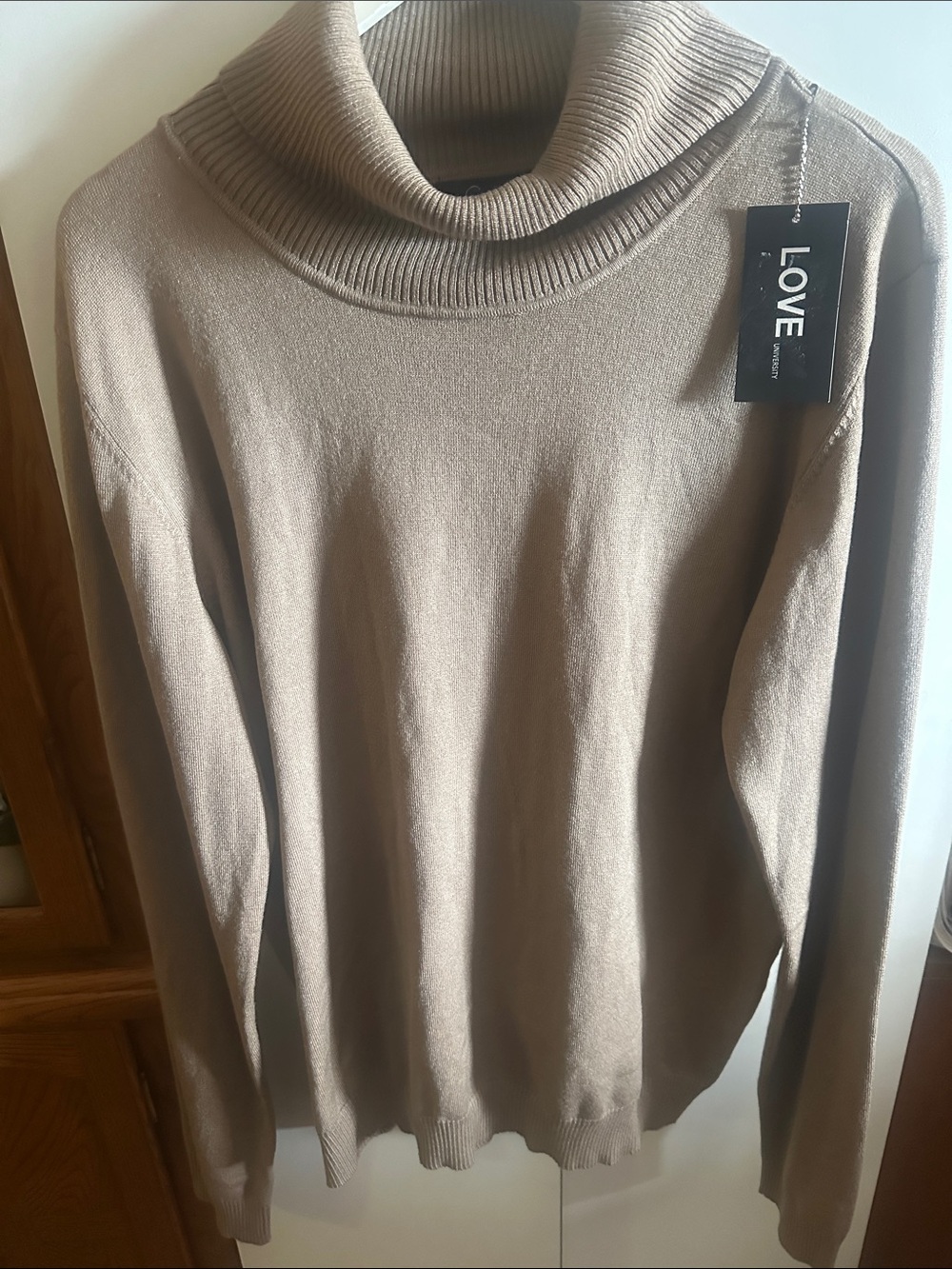 LOVE University Taupe Roll-Neck Turtleneck Sweater